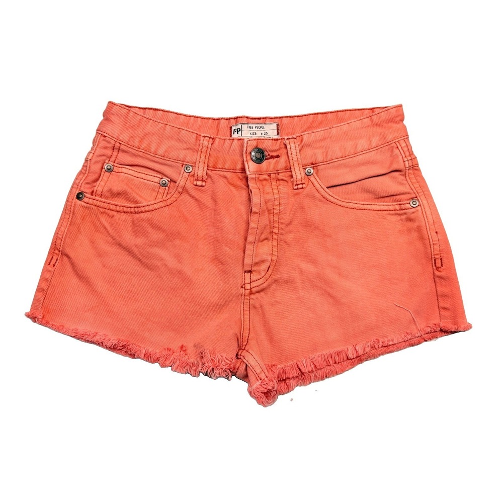 Free People Up Town Button Fly Denim Shorts Coral Women's W25